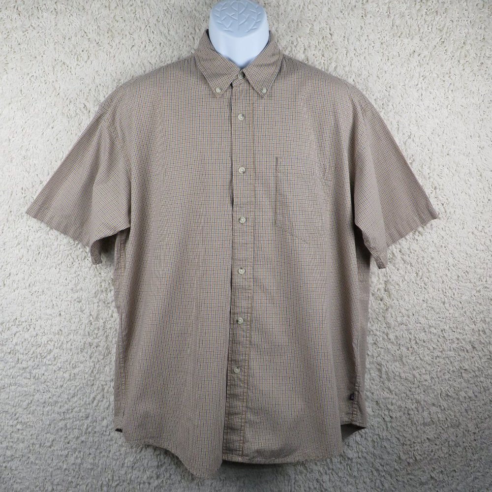 Wrangler* Men's Short Sleeve Button Down Curved Hem Pocket Plaid Shirt~‎ Large